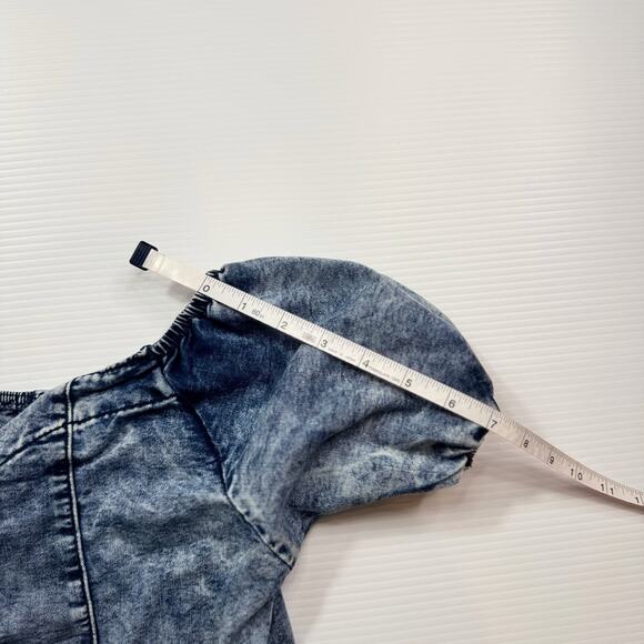 Denim Crop Top Puff Sleeve Women’s XL Acid Y2K Western Coquette Festival Rodeo - Picture 6 of 16